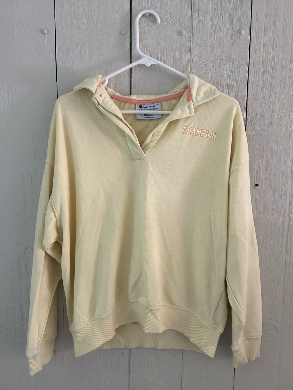Vintage Champion Yellow Pullover Sweatshirt - Lightweight Collared Sweater